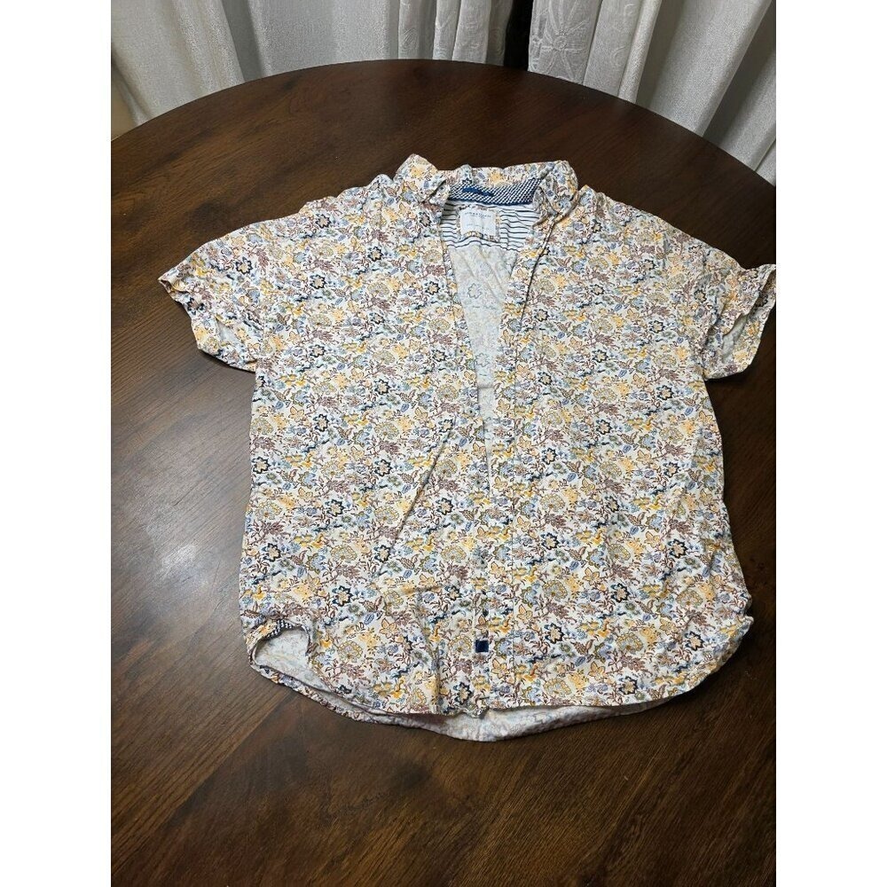 Denim & Flower Mens Floral Short Sleeve Button-Up Shirt L